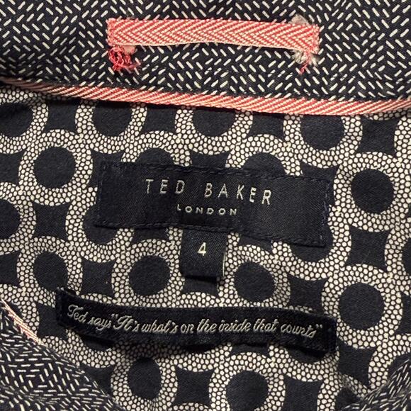 Ted Baker London Men's 4 L Blue Geometric Short Sleeve Button Down Shirt - Picture 3 of 7